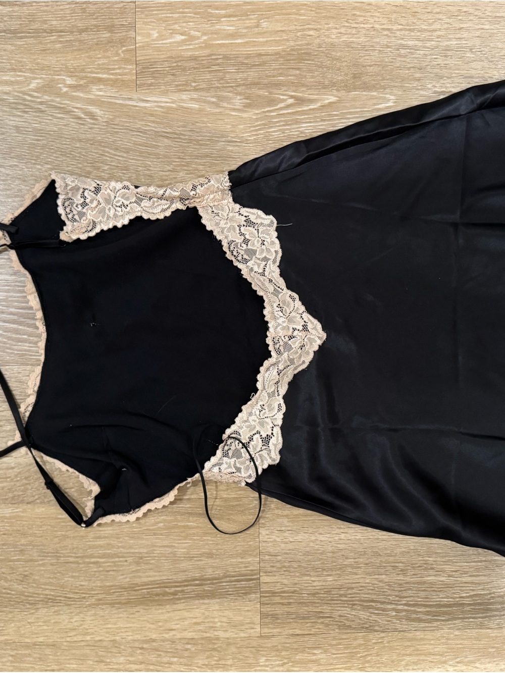 Lace-Trim Satin Mini Dress in Black - Picture 3 of 4